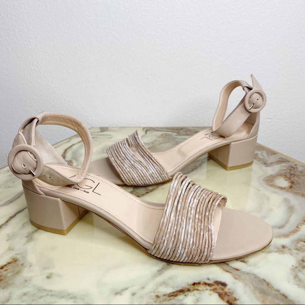 AGL Ankle Strap Block Heel Nude Sandals New 8.5